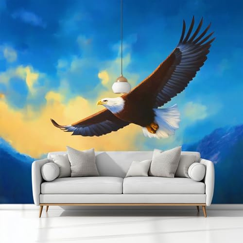 Fotomurale 3D Pintura Al Óleo Montañas Águila 200 x 140 cm Papel Pintado Fotográfico, Decoración De la Pared Murales para Salón, Dormitorio, Habitación para Niños, Pared de TV