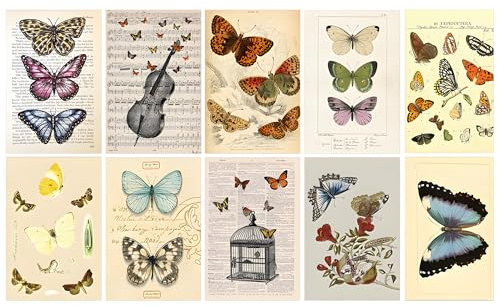 10pcs Vintage Botanical Postcards Set, Butterfly Postcards for Scrapbooking, Wall Display, Home or Classroom Decor,Art Decorate Cards