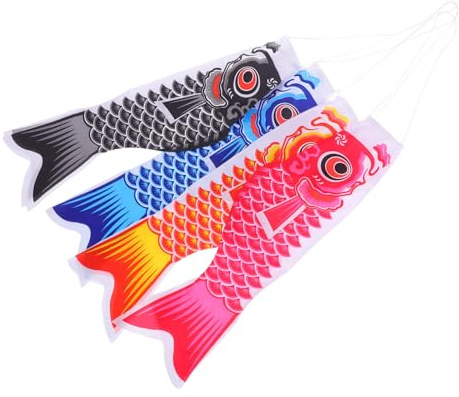 Toddmomy 4 Pièces Décor de de Manche à Air Poisson Koi pour Décoration Extérieure Bannières Colorées Rouge Rose Bleu et Noir
