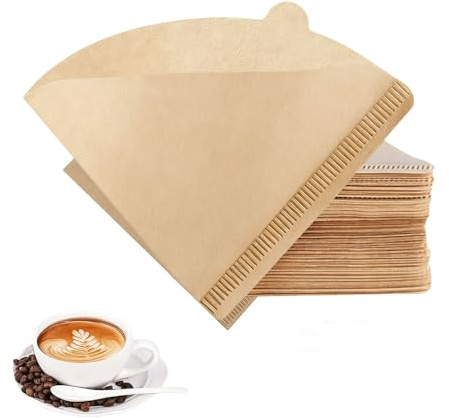 Dreamil 100 Stück V-förmiger Kaffeefilter Papier, Kegel Coffee Filter Paper für Kaffeemaschinen Kaffeekanne Filterbecher Zubehör, Handfilter Filtertüten Papierfilter Kaffeefilterpapier(1-2 Tassen)