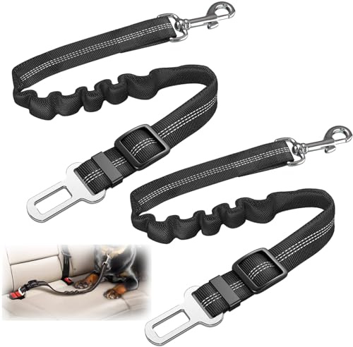 Cintura sicurezza cane auto set 2 pezzi regolabile 50-84 cm per cani piccoli e medi nero con gancio rotante 360° per viaggi in macchina