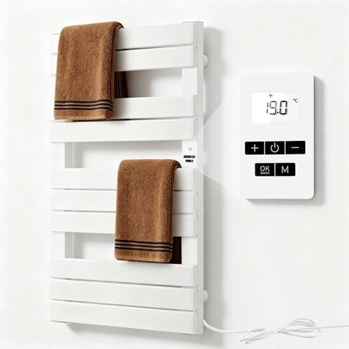 Electric Towel Rail, 10 Bar Heated Towel Radiator for Bathroom, 600 x 1010 mm, 6 Preset Modes, Individual 7-Day Heating Programme, with Timer, Temperature Multi-Level Adjustments, Hardwired/Plug-In