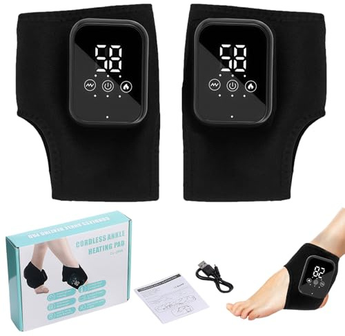 2 Stück Heizbare Fußmassagegerät, 3-in-1 Fussmassagegerät mit LED-Anzeige 3 Modi und 3 WäRmestufen, Elektrisch Fußgelenk Massagegerät Kabellose Ankle Massagers für Ferse Sohle Schmerzfreie