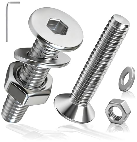 PDKKFF 50 Stück M4X20mm Senkkopfschrauben mit Innensechskant Edelstahl | DIN 7991 Vollgewinde Senkschrauben mit Muttern, Unterlegscheiben, Innensechskantschlussel für Maschinen Möbel