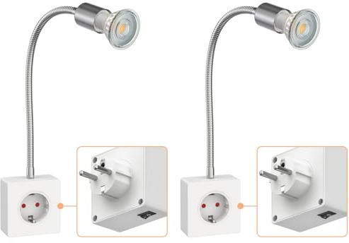 ledscom.de 2 pz. zoccolo LESCH lampada da lettura, cromo/bianco incl. GU10 LED (bianco, 8,2W, 1179lm, 33°)