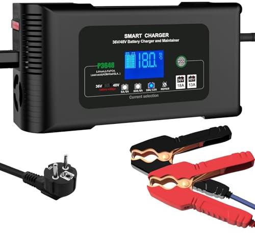 Haisito Chargeur de batterie automatique P3648 36V18A/48V13A Turbulène Chargeur intelligent pour batteries LiFePO4 au lithium, batteries au plomb-acide (AGM Gel MF, etc.), les camping-cars, les motos