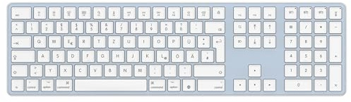 OMOTON Mac-Bluetooth-Tastatur, 3 Kanäle, wiederaufladbar, QWERTZ DE, Blau | Vollgröße mit Nummernblock · ergonomisches Design · kompatibel mit Apple MacBook/iMac/Mac Pro