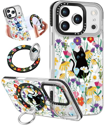 Toycamp for iPhone 17 Pro Max Case - Compatible with Magsafe for Women Girls Cute Design 360° Magnetic Ring Holder Stand Kickstand Girly Pretty Cat Flower Funny Fashion TPU Aesthetic Teen Phone Cover