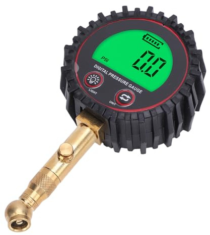 HELEVIA Digital Däcktrycksmätare med LCD-skärm, Professionell Hög Noggrannhet 1/8 10 Mm Gänga Lättläst, Mångsidigt Tillbehör för Bil, Lastbil, Buss och Motorcykel med Kopparkoppling