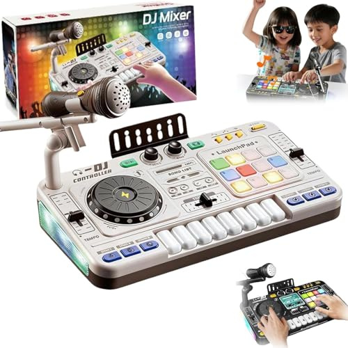 NEWFUN DJ-skivspelare för barn, mixerbord för barn, Bluetooth med justerbar mikrofon, lämplig för fester, interaktiv musikleksak, ljuseffekter med gradientljud, lämplig för barn från 3 till 12 år.