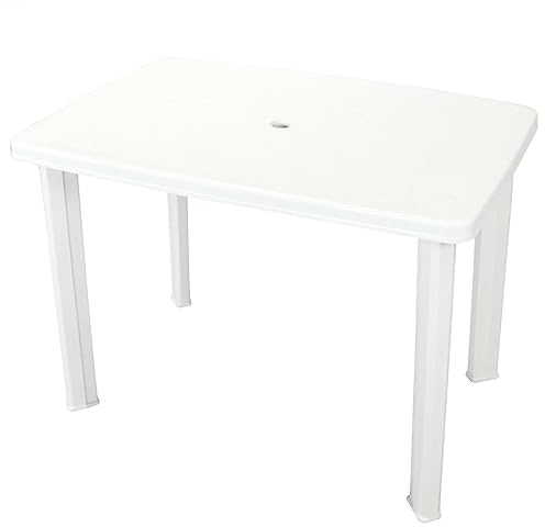 Owoxanthellate Tavolo da giardino bianco 101 x 68 x 72 cm in plastica resistente alle intemperie, tavolo pieghevole salvaspazio per balcone, campeggio, giardino, design moderno con foro per ombrellone