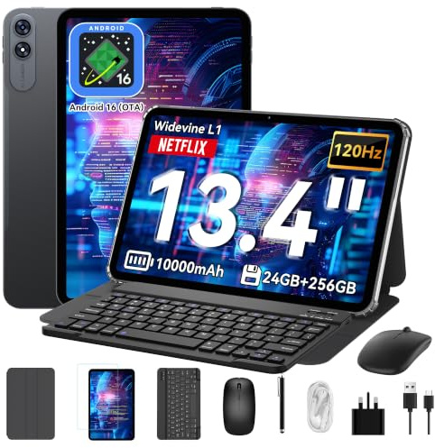 VekfulPC 13 inch Tablet,13.4 Large Screen Android 16 Tablets with Keyboard