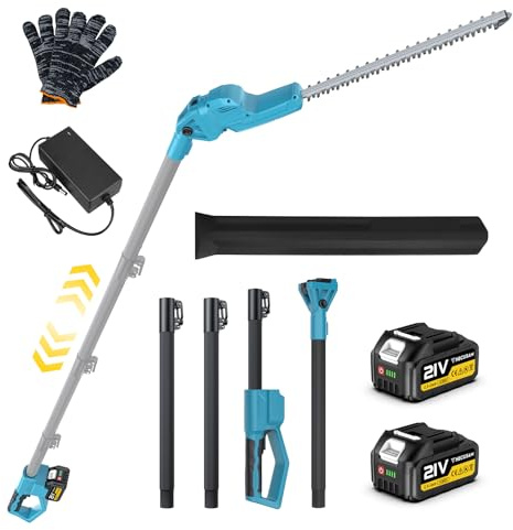 Taille Haie Electrique Telescopique 4,5 m avec Une Taille de 1,80 m, Taille-Haies Électriques avec Lame Double Action 52 cm, 2 * Batteries 4,0Ah, Tête Pivotante 180° Réglable, pour Haies Hautes