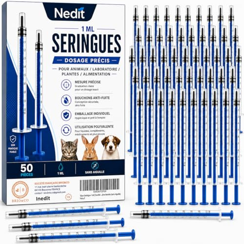 50pcs Seringue 1ml [Société Française] Seringue Alimentaire pour Nourrir Petit Animal avec des Aliments ou des Médicaments & Colostrum - Plastique Jetable (sans Aiguille) (50 PIÈCES)