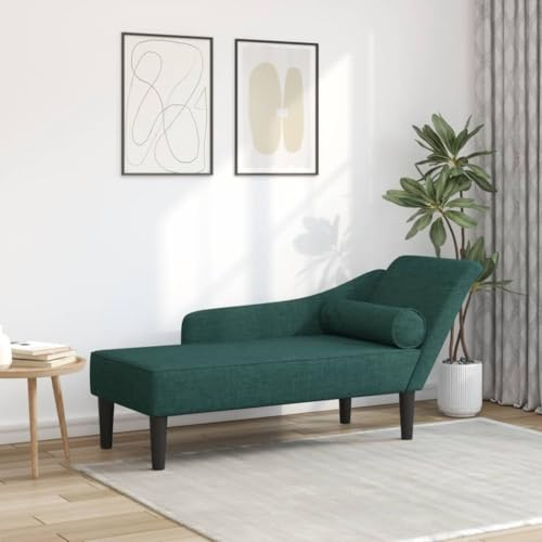 Holepyr schäslong recamiere med kudde mörkgrönt tyg 141 x 55,5 x 66,5 cm vilostol ottoman dagbädd för vardagsrum sovrum avslappning läsning sova