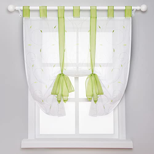 SIMPVALE Cortina Romana con Bordado, 1 Pieza, Verde, 60 x 140 cm | Visillo Interior con Bordado Floral Delicado, Elegante Decoración del Hogar, Cortina Transparente que Protege tu Privacidad