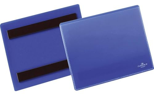 Durable Magnetische Kennzeichnungstasche, für Etiketten und Dokumente in A6 quer, Packung à 50 Stück, dunkelblau, 175607 | Magnethülle für Lagerregale, 105 x 148 mm, scannertauglich, aus Hartfolie, für Metallbehälter
