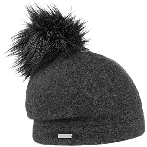 Seeberger Tamisa Pompon Walkmütze mit Bommel Mütze Wintermütze Wollmütze Long Beanie Bommelmütze (One Size - anthrazit)