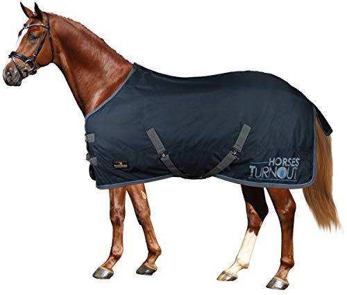 Horses, Couverture d’écurie pour Cheval Turnout 400 g, Imperméable, Résistante, Rembourrée, avec Sangles Croisées, Bleu, 155 cm