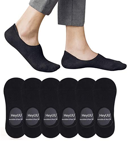 HeyUU 3 | 6 | 10 par herr- och dambomullsstrumpor osynliga sneakers strumpor med inre 8 halkfria silikonremsor halkfria strumpor, Svart x 6, 35-38 EU