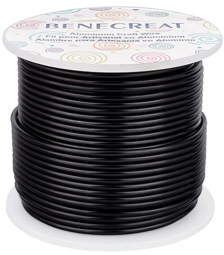 BENECREAT Aluminiumtråd, 12 Gauge (2 mm) 30 m, anodiserad, för smycken, hantverk, pärlor, blombindning, färgad hantverkstråd i aluminium, svart