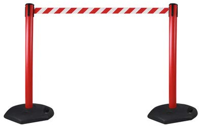 2-Stück-Set FLEXIBARRIER Personenleitsystem Absperrständer Rot -Safety- 3m Gurtlänge *Rot-Weiß*, Absperrständer, Absperrband, Absperrpfosten