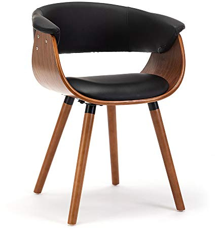Mingone Esszimmerstühle Holz Küchenstühle mit Armlehnen, Braun | Retro Design, Massivholz Stuhl Kunstleder Sitze