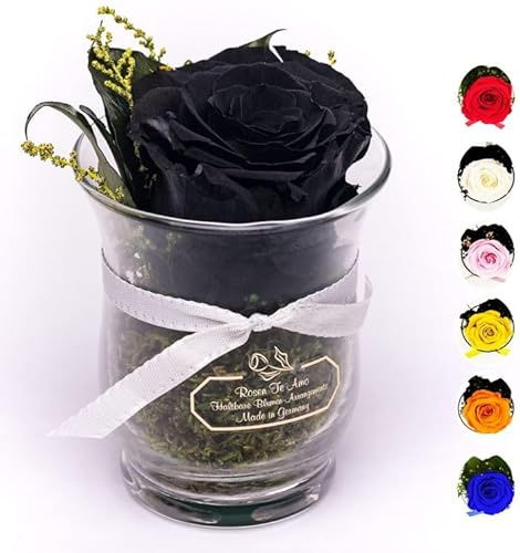 Rosen-Te-Amo |Ewige Rose im Glas, duftend, handgefertigt, Black|Echte ewige Rose in Geschenkbox |Geschenk für Frauen, Mama| Konservierte Rose zum Weihnachten, Valentinstag, Muttertag, DekoGeschenk