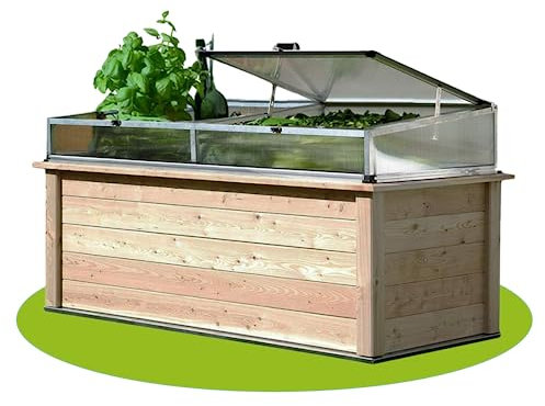 Hochbeet aus Regionaler Gebirgslärche Mit Frühbeetaufsatz und Automatischem Fensteröffner - 206x92x80 cm Made in Austria - Holz, für Garten, Mit Abdeckung