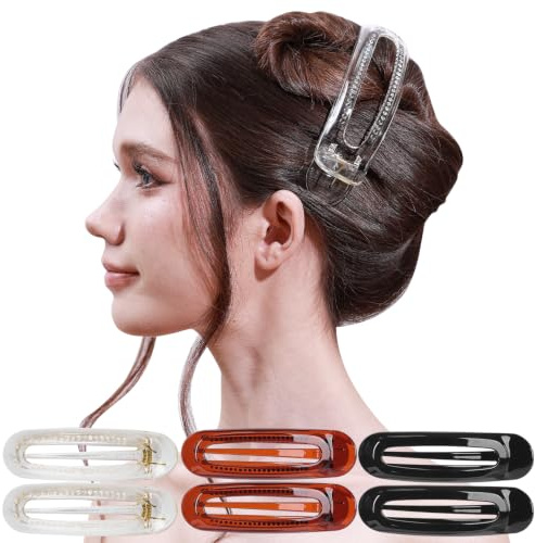 RC ROCHE 6 Stück Entenschnabel Haarspange, Medium Transparent Braun Schwarz | Ovaler Clip, Duckbill Hair Clips, Flache Haarklammer, Kein Knick, Liegt Flach am Kopf, French Twist, Dutt, Rutschfest, Arbeit