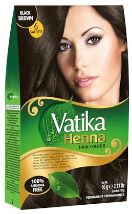 Vatika Henna Haarfarbe Schwarzbraun, 6x10g – Natürliches Henna & Kaffee für Grauabdeckung und Glanz, Granatapfelextrakt für lebendige Farbe, Pflegt und stärkt das Haar