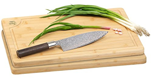 Rosenstein & Söhne Bambusschneidebrett: 2er-Set XL-Bambus-Schneidebretter mit Saftrille, 45 x 30 cm (Lebensmittel-Schneidebrett, Holzbretter Küche groß, Backen)