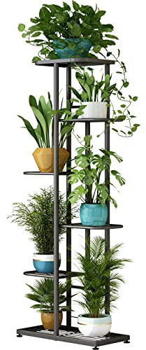 LINZINAR Soporte de metal para plantas de 6 niveles y 7 macetas para interiores y exteriores, gris oscuro