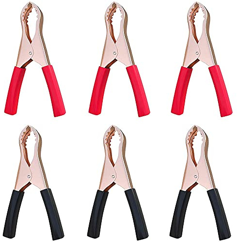 Greluma 6 Pièces Pinces Crocodiles de Batterie de Voiture de 80mm de Long, Pinces de Batterie isolées 50A, Pinces de câble de Cavalier en cuivre pour Bateau de véhicule de Camion de Voiture