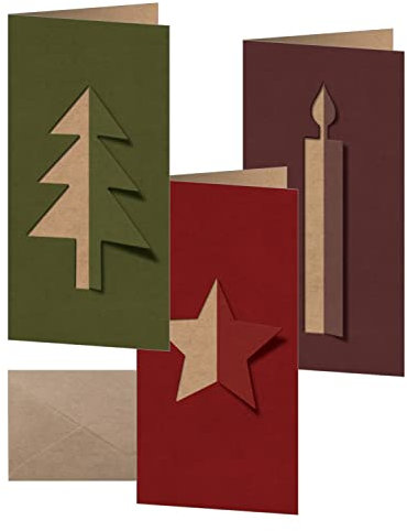 SIGEL DS082 Weihnachts-Karten Set mit Umschlag, DIN lang, Kraftpapier, 3 verschiedene Motive, 10 Stück Cut-out style, ideal zum Bedrucken, aus nachhaltigem Papier