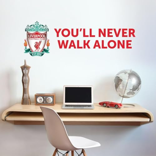 Themed Liverpool FC Wall Sticker - Crest & YNWA Quote Wall Decal Football Art Mural (120cm width x 40cm height)