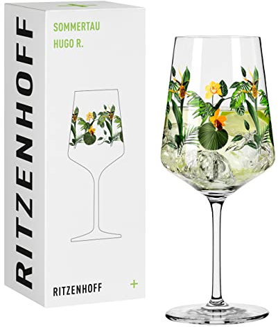 Ritzenhoff 2931016 Verre à Hugo 500 ml - Verre à apéritif - Série rosée d'été - Motif 16 avec orchidée multicolore - Made in Germany