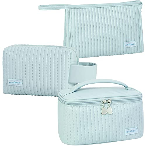 Linpr Reise Kosmetiktasche Damen, Groß 3er Set Make Up Tasche | Große Kapazität Wasserfest Schminktasche Reisen Organizer für Frauen und Mädchen, Kulturbeutel aus PU Leder, Tragbarer Griff