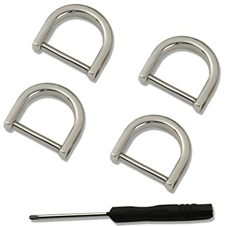 Joyzol Horseshoe D Ring 0.47(12mm), 4Pcs Detachable D-Rings Screw in Shackle with 1Pcs Screwdriver for DIY Craft Leather Strap Purse Replacement Keychain Making Supplies(Nickel)