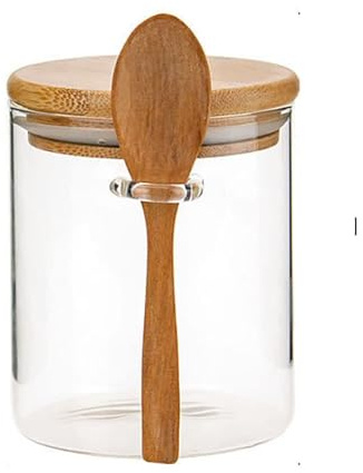 Airtight Glass Jars With Bamboo Lids And Spoons, 17oz Glass Canisters With Lid For Spice Beans Tea, Sealed Sugar Container, Glass Coffee Containers, Food Jars Canisters, Kitchen Accessories (1pcs)