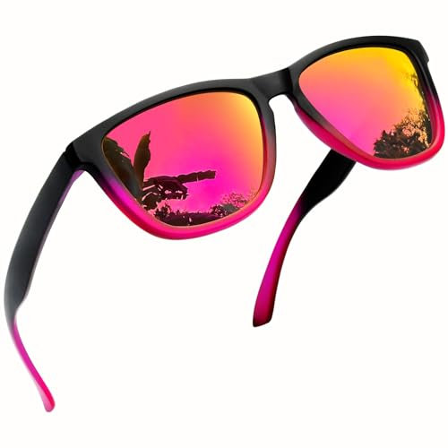 Joopin Polarisierte Sonnenbrille Damen Verspiegelt Ultraleichtes Vintage Herren Sonnenbrille Polarisiert Rechteckige Lilarot Linse Brille Verspiegelt Unisex (Purpurrot)