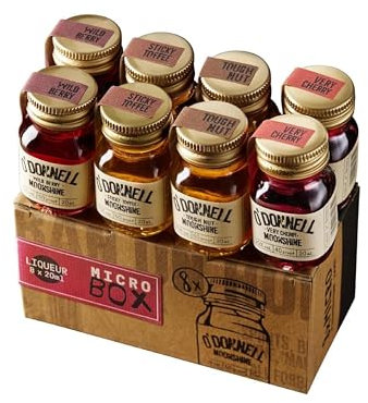 O'Donnell Moonshine 8er Micro Moonshine Box Classics | 8 x 20ml | Natural Ingredients | Vegan | Premium Liqueur | American Tradition | 20-25% ABV | 40-50 proof | Gift Idea | Shots