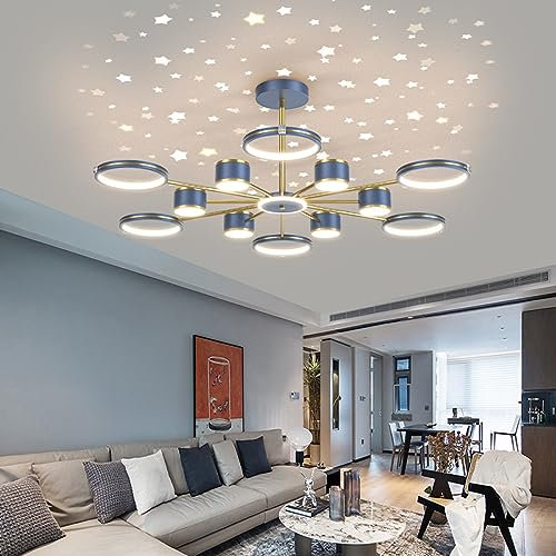 Bellastein Moderne LED-Hängeleuchte Wohnzimmer Kronleuchter Romantische Sternenhimmel Decken hängelampe Kreis-Pendelleuchte Schlafzimmer Pendellampe blau