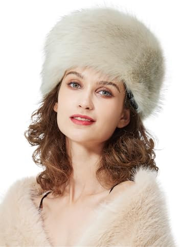 BEAUTELICATE Kunstpelz Mütze Damen Pelzmütze Winter Cossack Russische Mütze Kuschelig Fellmütze Warm für Weihnachten Reise Skifahren Reise Skifahren (Beige, Einheitsgröße)