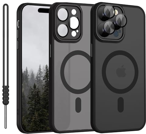 YUANDMI für iPhone 15 Pro Max Hülle, Hanyhülle für iPhone 15 Pro Max Magnetisch Leicht Dünn Matte Touch Kameraschutz, Anti-Gelb rutschfest Kratzfest Schutz Hülle Schwarz
