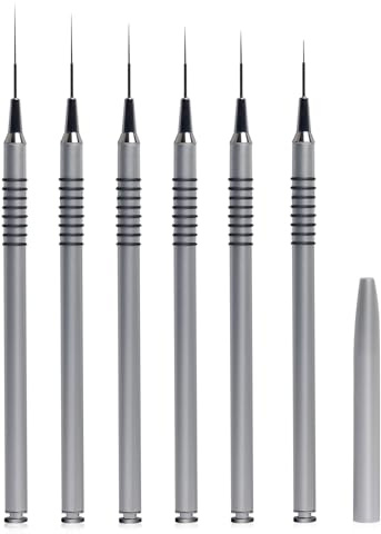 6 Pièces Pinceau Nail Art Ongles Professionnel, Pinceaux en Détail à Ongles avec Capuchon, Ultra fines Nail Art Liner Stripe Brush avec Manche en Métal, pour DIY Nail Art Peinture (5/7/9/11/20/25mm)