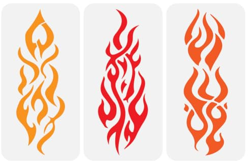 FINGERINSPIRE 3 Stück Feuer/Flammen Malschablonen 15x30 cm Dekorative Flammenmuster Zeichenvorlagen PET Feuer/Flammen Schablonen Zum Malen Ausgehöhlte Tägliche Themenvorlage Für Heimwerker