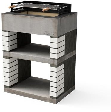 MAESTRO FERRETERO Movelar M00452 Fertiggrill aus Holz und Kohle, Modell Lime, Grau, Beige, 74 x 53 x 110 cm, kompakte Outdoorküche für Garten, Terrasse oder Hof