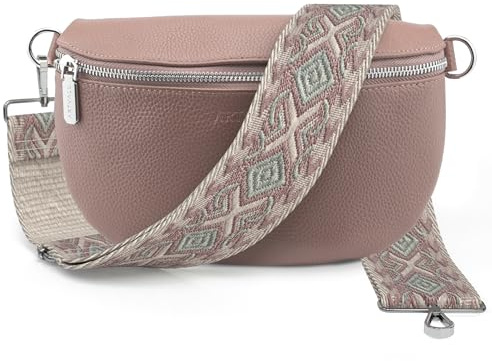 Artvall - Umhängetasche Echtleder Tasche Handtasche Leder Bauchtasche Klein mit Schultergurt Design Taschenband abnehmbar verstellbares Riemen Crossbody Bag Echt Ledertasche Damen mit Reißverschluss
