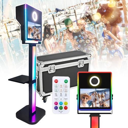 agreilduite Tragbare Event-Fotokabine - 15,6-Zoll-Touchscreen, professionelle DSLR-Kamera-Selfie-Station mit LED-Ringfülllicht und Flightcase, für Hochzeiten/Partys/Live-Streaming-Events,Black